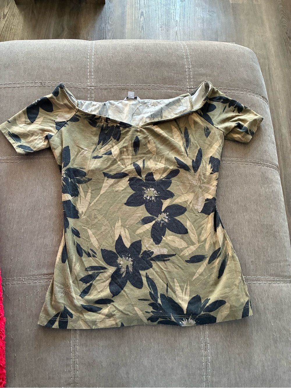 Guess Olive Green Floral Off-Shoulder Camisole